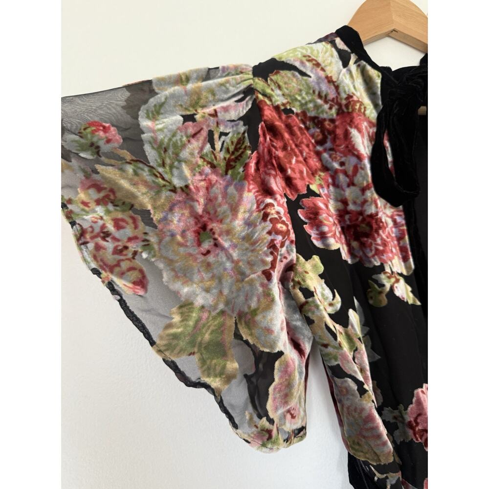 ZARA Devore Floral Burnout Velvet Mini Dress Tie Waist XS Whimsigoth Romantic - Picture 10 of 15